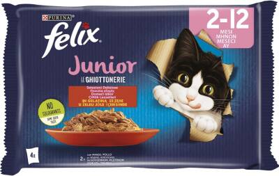 Felix Junior Tavuklu ve Sığır Etli Yaş Kedi Maması (4X85GR) - 12 Adet - 1