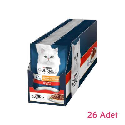 Gourmet Perle Parça Etli Izgara Sığır Etli Yetişkin Kedi Konservesi 26 Adet * 85gr - 1