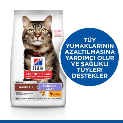 Hill's SCIENCE PLAN Tüy Yumağı Önleyici Mükemmel Tüyler İçin Tavuklu Kedi Maması 1.5kg - 2