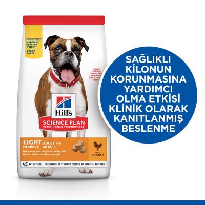 Hill's SCIENCE PLAN Light Yetişkin Orta Irk Tavuklu Köpek Maması 14 kg - 2