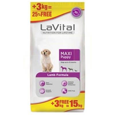 La Vital Kuzu Etli Büyük Irk Yavru Köpek Maması 12 + 3 KG - 1