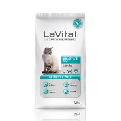 Lavital Sensitive Hassas Sindirim Sistemine Sahip Kediler için Somonlu Yetişkin Kedi Maması 12kg - 1