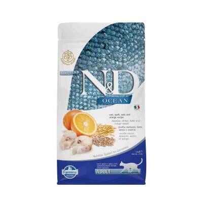 N&D Ocean Düşük Tahıllı Morina Balıklı Portakallı Yetişkin Kedi Maması 1.5 Kg - 1