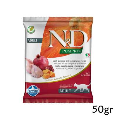 N&D Pumpkin Tahılsız Bıldırcın Etli Bal Kabaklı ve Narlı Yetişkin Kedi Maması Deneme Boy 50gr - 1