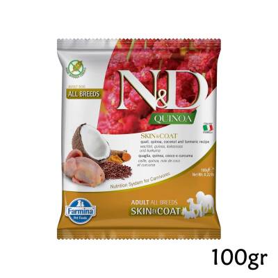 N&D Quinoa Skin&Coat Bıldırcın Etli Kinoalı HiN&Distan Cevizli Yetişkin Köpek Maması Deneme Boy 100gr - 1