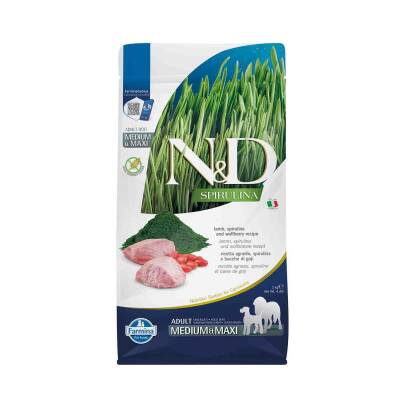 N&D Spirulina Takviyeli Tahılsız Kuzulu Orta ve Büyük Irk Yetişkin Köpek Maması 2kg - 1