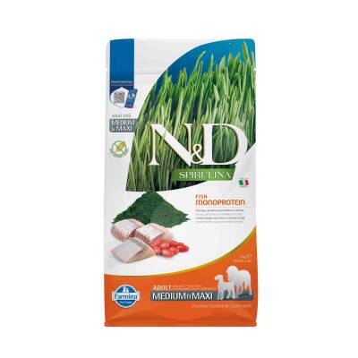 N&D Spirulina Takviyeli Tahılsız Ringa Balıklı Orta ve Büyük Irk Yetişkin Köpek Maması 2kg - 1