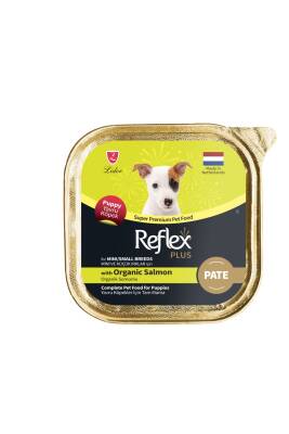 Reflex Plus Alu Tray Organik Somonlu Pate Kıyılmış Küçük Irk Yavru köpek için Yaş Maması 85 Gr - 1