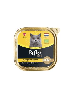 Reflex Plus Alu Tray Organik Tavuklu Sos içinde Et parçacıklı Yetişkin Kedi Yaş Maması 85 Gr - 1